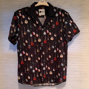 Men's Black Guitar Print Casual Shirt